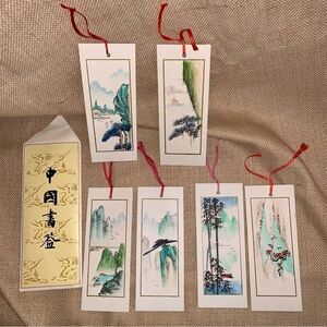 🌄(6) Piece Set People's Republic of China Hand-Painted Paper Bookmarks🌳